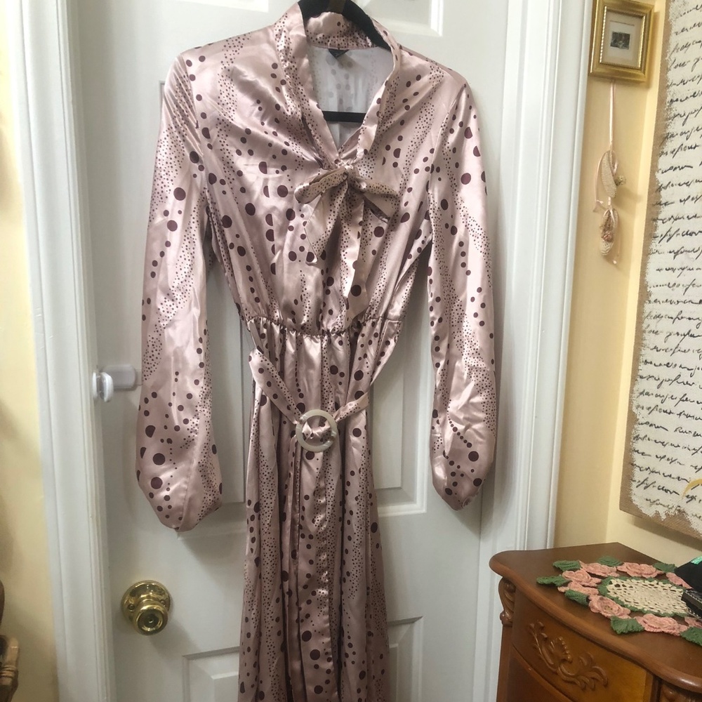 Shein Long Sleeve Pink and Brown Dress - Size Small